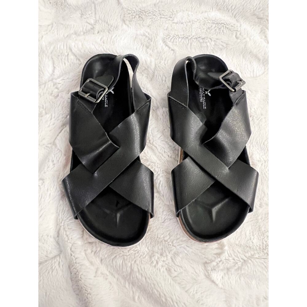 New American Eagle Outfitters Black Crossover Strap Sandals Women's Sz 6 Slip On